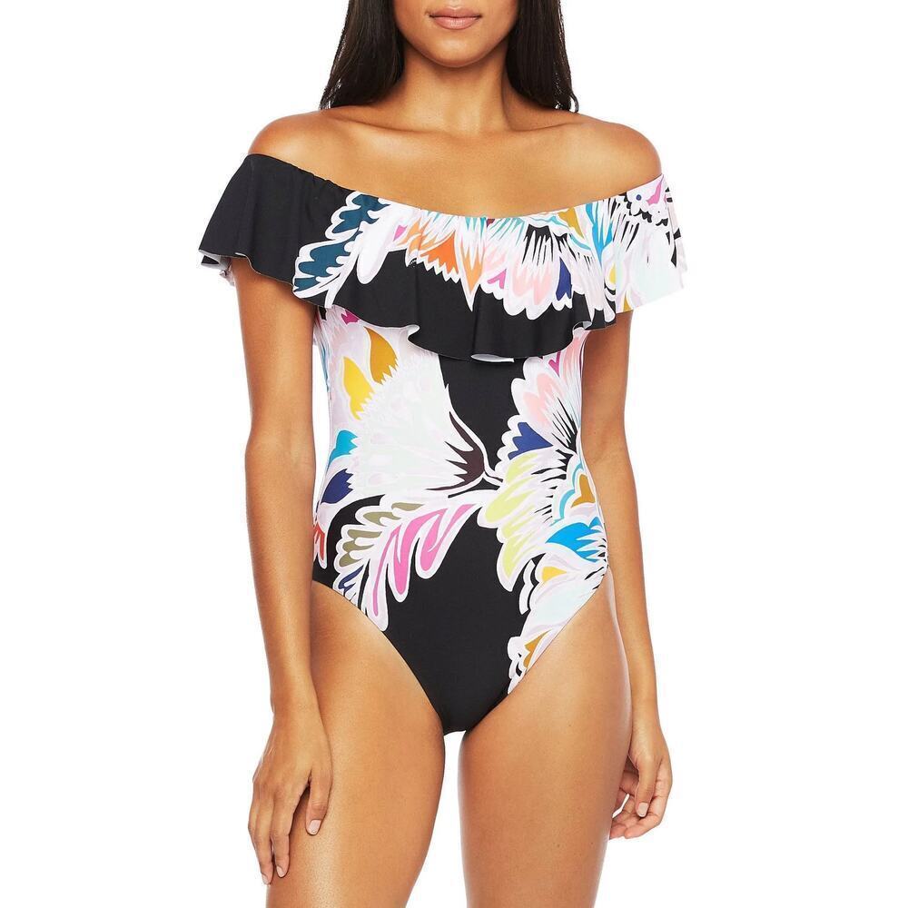 Trina Turk Off-The-Shoulder Ruffle Bandeau One Piece Swimsuit Size 12 Beach